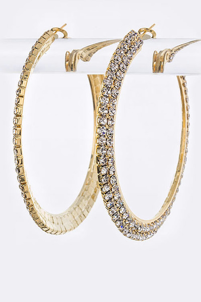 2 Rows Crystal Hoop Earrings
