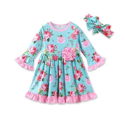 Flower Ruffle Dress and Headband Set