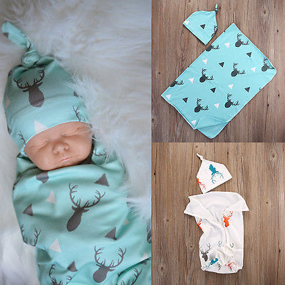 Matching Deer Swaddlee Blanket and Hat Set