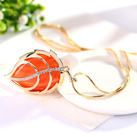 High Quality  Handmade Premium Opal Leaf Pendant Necklace Crystal Heart Necklace Gold Chain Necklace for Women&Girls - Thumbnail 1