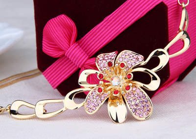 Crystal Rhinestone Premium Gemstone Floral  Handmade Pendant Flower Necklace Gold Necklace for Women&Girls