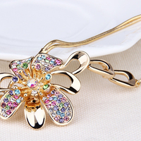 Crystal Rhinestone Premium Gemstone Floral  Handmade Pendant Flower Necklace Gold Necklace for Women&Girls - Thumbnail 1
