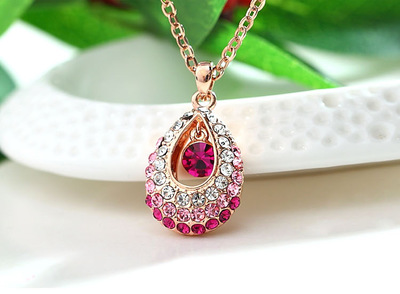 Crystal Teardrop Pendant Handmade Necklace Rhinestone Water Drop Necklace Premium Gemstone Gold Necklace for Women&Girls