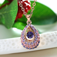 Crystal Teardrop Pendant Handmade Necklace Rhinestone Water Drop Necklace Premium Gemstone Gold Necklace for Women&Girls - Thumbnail 1