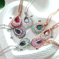 Crystal Teardrop Pendant Handmade Necklace Rhinestone Water Drop Necklace Premium Gemstone Gold Necklace for Women&Girls - Thumbnail 4