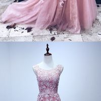 Long prom dress, pink prom dress, pretty prom dress, applique prom dress, on sale prom dress, elegant prom dress, evening party dress, PD15140 - Thumbnail 1