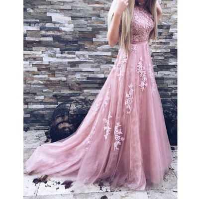 Long prom dress, pink prom dress, pretty prom dress, applique prom dress, on sale prom dress, elegant prom dress, evening party dress, pd15140