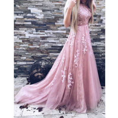 Long prom dress, pink prom dress, pretty prom dress, applique prom dress, on sale prom dress, elegant prom dress, evening party dress, PD15140