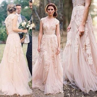 Long prom dress, v neck prom dress, charming prom dress, evening dress, tulle applique prom dress, formal prom dress, pd15106 - Thumbnail 3