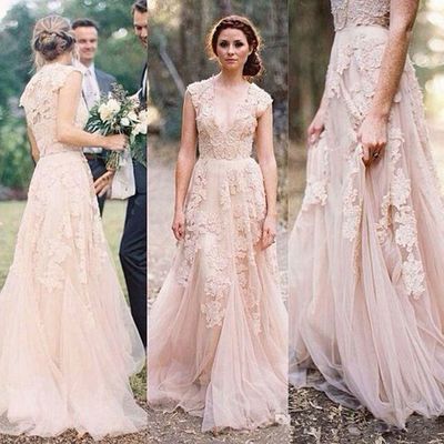 Long prom dress, v neck prom dress, charming prom dress, evening dress, tulle applique prom dress, formal prom dress, PD15106