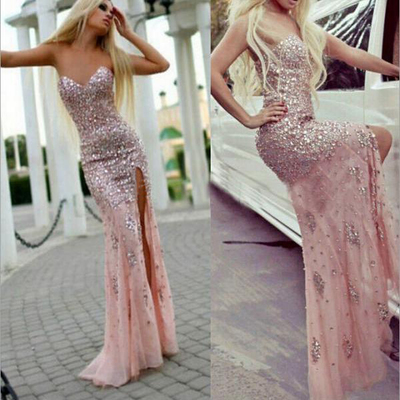 Beaded prom dress, long prom dress, split prom dress, sweetheart prom dress, mermaid prom dress, luxury prom dress, sexy prom dress, pd15213