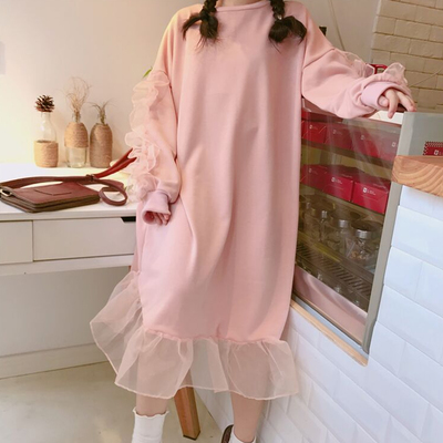 Ruffled lace sweatshirt dress