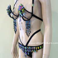 Dark Rainbow Rihanna Diamond Samba Cage Bra Cosplay Dance Costume Rave Bra Halloween Burlesque Show Girl - Thumbnail 3