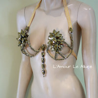 Gold Rihanna Diamond Samba Cage Bra Cosplay Dance Costume Rave Bra Halloween Burlesque Show Girl - Thumbnail 2