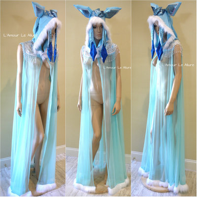 Glaceon ear cape robe cosplay dance costume rave bra rave wear halloween burlesque show girl