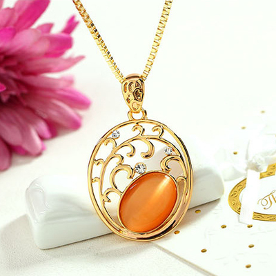 Premium opal  handmade pendant necklace round rhinestone crystal necklace gold necklace for women&girls