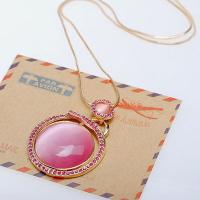 Fashion  handmade jewelry premium opal pendant necklace round rhinestone crystal necklace gold necklace for women&girls