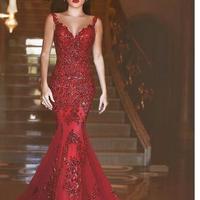 2017 New Arabic Backless Prom Dresses Mermaid Charming Long Evening Gowns Sequins Sweetheart Lace Applique Formal Cheap Evening Gowns - Thumbnail 1