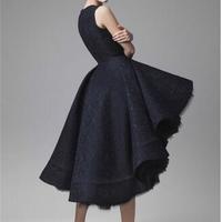 Prom Dresses Hand Made Flower Jewel Neck Dark Navy Evening Dress Knee Length Party Gown Sleeveless Ball gown Formal Dress  - Thumbnail 2