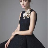 Prom Dresses Hand Made Flower Jewel Neck Dark Navy Evening Dress Knee Length Party Gown Sleeveless Ball gown Formal Dress  - Thumbnail 3