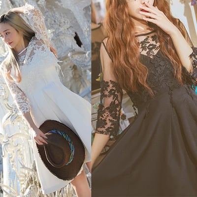 Short homecoming dress, half sleeve homecoming dress, lace homecoming dress, little black dress, white homecoming dress, party dress, pd15205