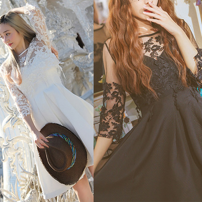 Short homecoming dress, half sleeve homecoming dress, lace homecoming dress, little black dress, white homecoming dress, party dress, PD15205