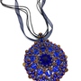Royal Blue and Jasper Stone Crystal Pendant on Ribbon Necklace-1