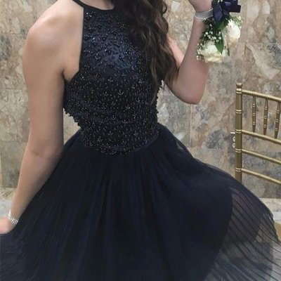 Cute black a line short prom dress, homecoming dress - Thumbnail 5