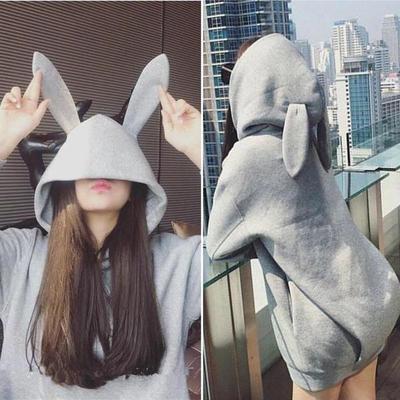  Black/grey bunny ear hoodie coat