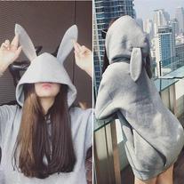  Black/grey bunny ear hoodie coat