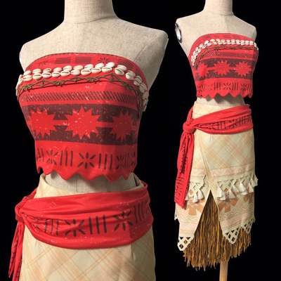 P500 moana costume with shells dirt effect printing custom made size