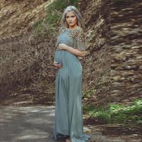  Vintage Chiffon Long Prom Dresses For Pregnant Women 2017 Short Sleeves Beading Crystal A Line Evening Gowns Vestido Party Custom - Thumbnail 1