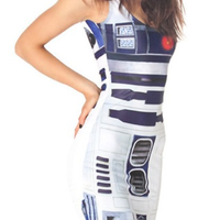 Robot Prints Tight Dress - Thumbnail 2