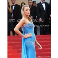  Blake Lively Celebrity Split Evening Dress in Cannes Film Festival 2017 Stunning Beading One Shoulder Prom Dresses For Pregnant Women - Thumbnail 3