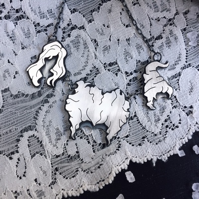 The sanderson sisters necklace -- sterling silver, hocus pocus, halloween, hocus pocus necklace, halloween necklace, witch, witches, halloween jewelry - Thumbnail 1