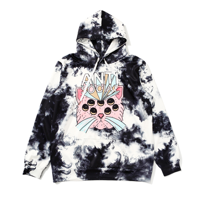 Anti social kitty tie dye hoodie