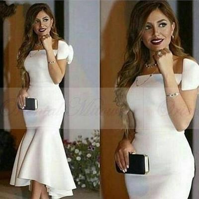 2017 mermaid evening dress sexy white stain off the shoulder formal party gowns elegant tea length celebrity dresses new arriva