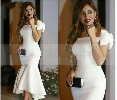2017 Mermaid Evening Dress Sexy White Stain Off the shoulder Formal Party Gowns Elegant Tea Length celebrity dresses New Arriva