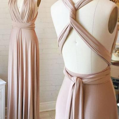 Simple v neck long prom dress, bridesmaid dress