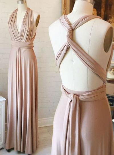 Simple v neck long prom dress, bridesmaid dress