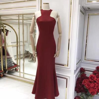 Spandex halter mermaid long burgundy party dresses, sexy formal gowns, mermaid prom dresses 