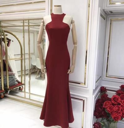 Spandex Halter Mermaid Long Burgundy Party Dresses, Sexy Formal Gowns, Mermaid Prom Dresses 