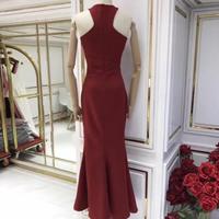 Spandex Halter Mermaid Long Burgundy Party Dresses, Sexy Formal Gowns, Mermaid Prom Dresses  - Thumbnail 1