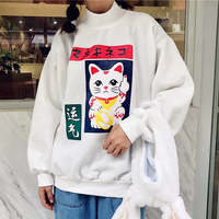 Free Shipping - Lucky Cat Printed Sweatshirt - Thumbnail 1