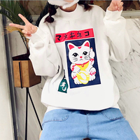 Free Shipping - Lucky Cat Printed Sweatshirt - Thumbnail 2
