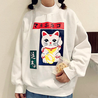 Free Shipping - Lucky Cat Printed Sweatshirt - Thumbnail 3