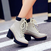 Lace up Heeled Platform Martin Boots - Thumbnail 1