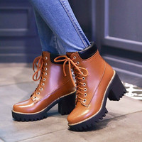 Lace up Heeled Platform Martin Boots - Thumbnail 2