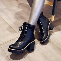 Lace up Heeled Platform Martin Boots - Thumbnail 3