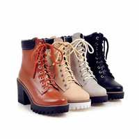 Lace up Heeled Platform Martin Boots - Thumbnail 4